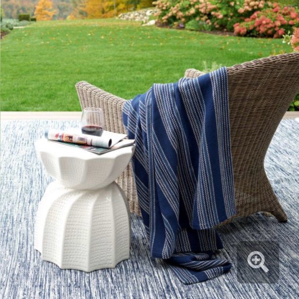 Pine Cone Hill Blue White Knit Striped Cotton Cameroon Blanket Multiple Sizes